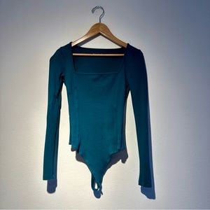 Abercrombie & Fitch long-sleeve ponte squareneck seamed bodysuit in green